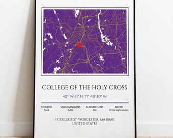 Impression personnalisée de cadeau de remise de diplôme universitaire, carte du Collège de la Sainte-Croix, cadeaux de remise de diplôme pour elle, cadeau pour étudiant universitaire,