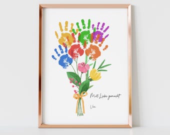 Muttertagsgeschenk Kinder Handabdruck, Blumenstrauß Vorlage DIY, Andenken