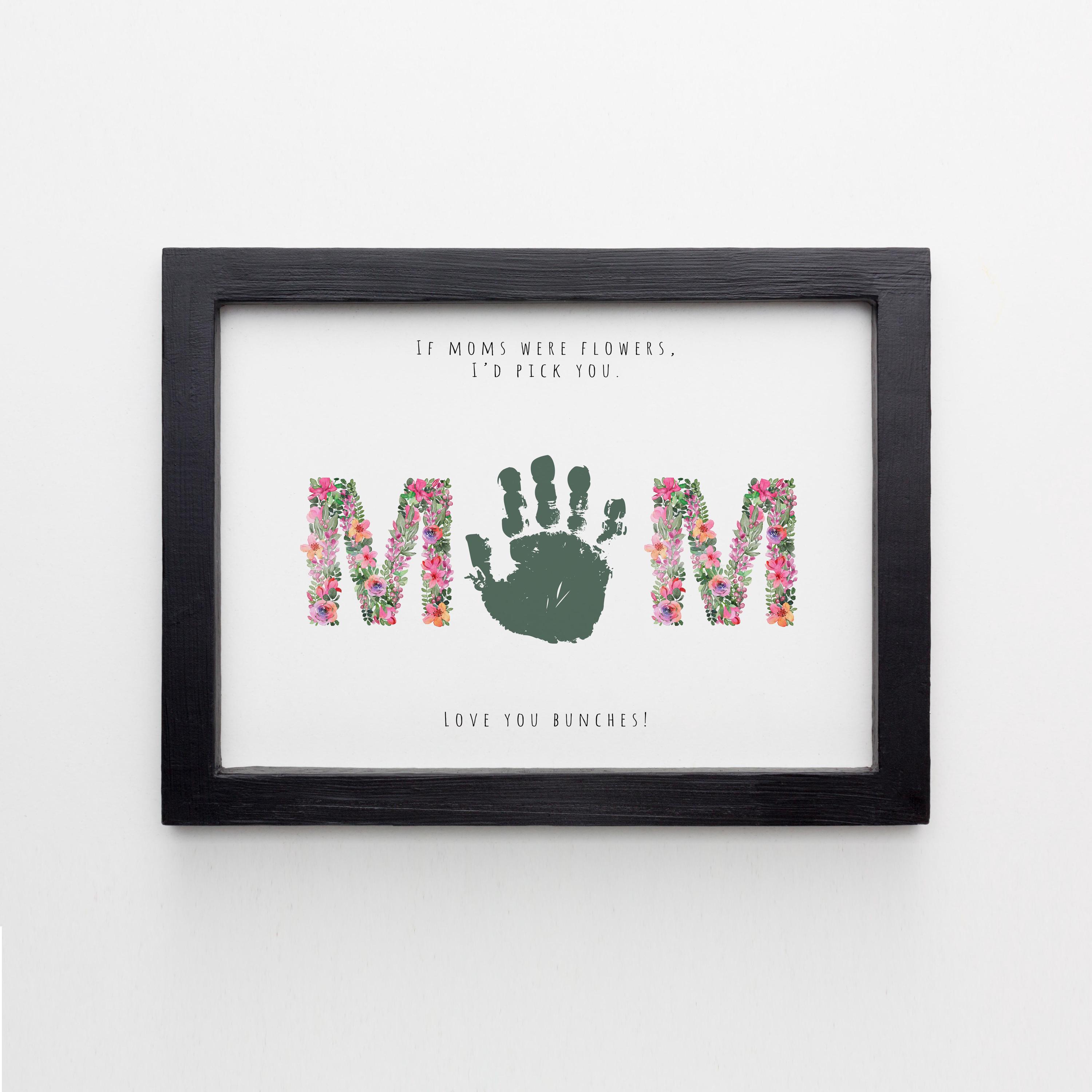 Mothers Day Art Print Handprint Love Keepsake Floral Bouquet Mom Mother ...