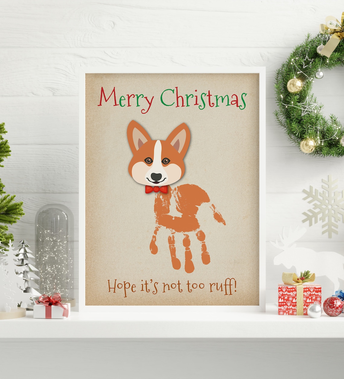 Christmas Handprint Art Craft, Corgi Dog Baby Kids Footprint, Gift for ...