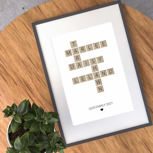 Personalized Family Name Sign, Crossword Scrabble Print, Custom Family Letter Tile Print, Name Puzzle, Last Name Sign, Best Friend Gifts image 5