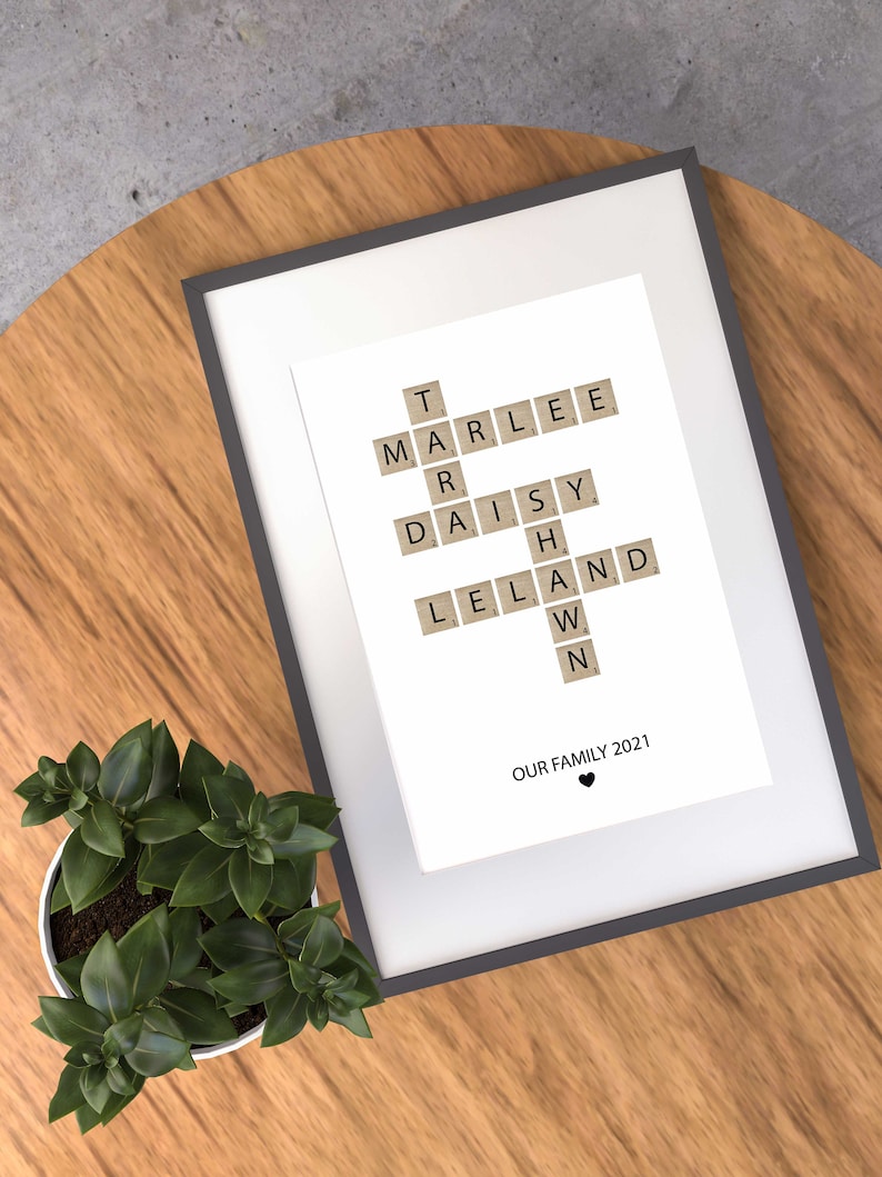 Personalized Family Name Sign, Crossword Scrabble Print, Custom Family Letter Tile Print, Name Puzzle, Last Name Sign, Best Friend Gifts image 5