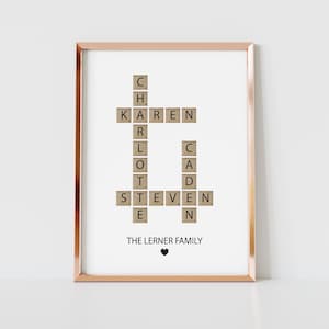 Personalized Family Name Sign, Grandma Mothers Day Gift, Crossword Scrabble Print, Custom Family Letter Tile Print, Name Puzzle