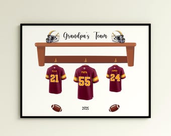 Impression personnalisée de la famille du maillot de football NFL des commandants de Washington, cadeau personnalisé pour la fête des pères, décoration murale football, cadeau pour les fans de football