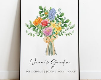 Personalized Gift for Grandma Christmas Gift Birth Flower Bouquet Mom Birthday Gift Custom Mothers Day Garden Print Birth Month Flower Art