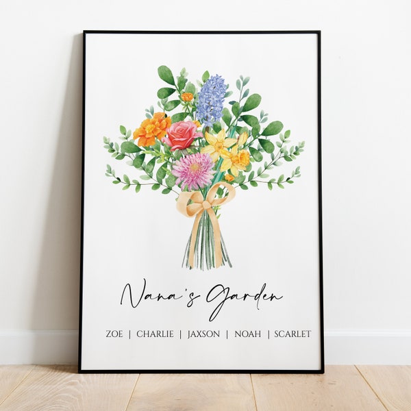 Birth Flower Bouquet Personalized Gift Custom Printable Gift Personalized Garden Print Mothers Day Gift for Grandma Birth Month Flower Art