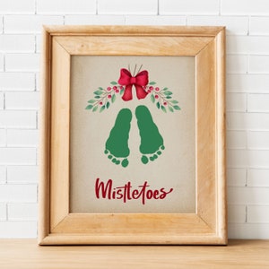Mistletoes Footprint Art Printable, Christmas Toddler Activity, Toddler Craft, Christmas Crafts Handprint, Homeschool Craft, Memory Keepsake