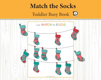 Match the Pattern of Stockings Toddler Busy Book Printable, Quiet Book Pattern Page, Activity Book, Montessori Materials, Homeschooling