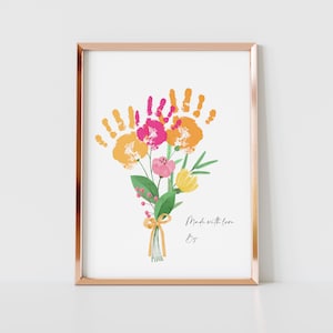 Custom Valentine Art Print Handprint Love Keepsake Floral Bouquet Mom Mother Meaningful Gift for Her DIY Craft Kid Children Toddler Activity image 1