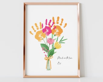 Custom Valentine Art Print Handprint Love Keepsake Floral Bouquet Mom Mother Meaningful Gift for Her DIY Craft Kid Children Toddler Activity