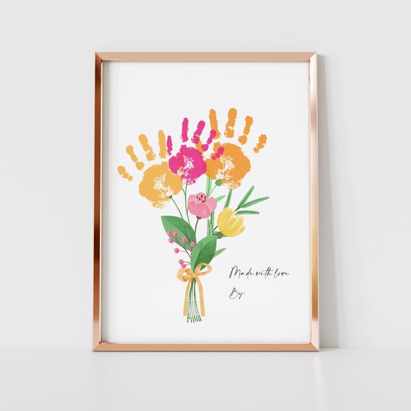 Personalizado San Valentín Arte Impresión Huella de la mano Amor Recuerdo Floral Ramo Mamá Madre Regalo significativo para su DIY Craft Kid Niños Actividad para niños pequeños