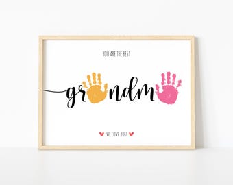 Artisanat d'art empreinte de main de grand-mère, nous vous aimons, cadeau de fête des mères pour grand-mère, carte de frères et sœurs, travaux manuels d'âge préscolaire pour tout-petits, souvenir