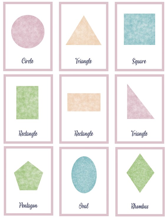 SHAPES flash cards printable hand drawn educational download Etsy