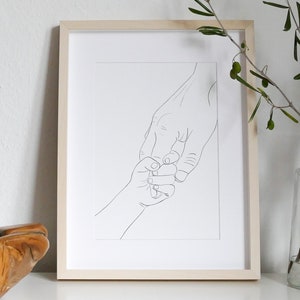 Art Print Hands, Parents and Child, Line Art, Home Decor, Nursery Prints, Fine Art Drawing, minimalistic wall art, gift for her