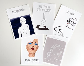 Set of Cards "Girl Boss", inspirational Prints, Gift Girlfriend, Postcard Female Empowerment, motivational Quotes