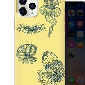 Jellyfish Phone Case, Vintage Medusa Line Art, Sea Life - Fits iPhone 6, 7, 8, SE2020, Xs,Xr, 11, 12, 13, 14 | Samsung S10, S20, S21, S22