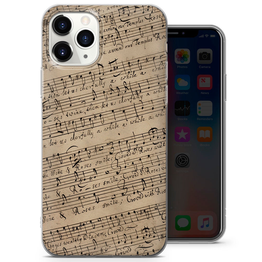 Classic Music Notes Phone Case, Musical Manuscript Vintage Cover - Fits iPhone 7, 8, SE2020, Xs, Xr, 11, 12, 13, 14 | Samsung S10, S20, S21