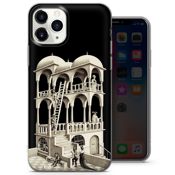 Escher Optical Illusion Clear Phone Case Cool Op Art Cover Etsy Nederland
