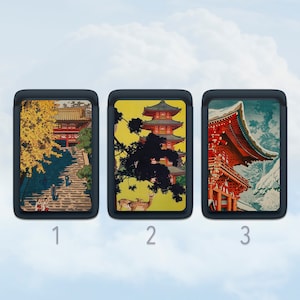 Cartera magnética de arte japonés para iPhone 12-16, templo japonés, tarjetero con estética de Hokusai, billetera personalizada para teléfono.
