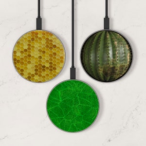 Honeycomb Leaf Veins Cactus Print Wireless Charger, Custom Fast Qi Charging Pad for iPhone 12, 13, 14, 15, 16, Samsung S22, S23, S24, S25