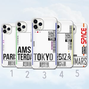Étui pour portable avec carte d'embarquement, Paris, Amsterdam, Tokyo, NASA, Mars Cover - Compatible avec iPhone 8, SE2022, Xr, 11, 12, 13, 14, 15, 16 | Samsung S24, S25