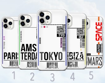 Boarding Pass Phone Case, Paris, Amsterdam, Tokyo, NASA, Mars Cover - Fits iPhone 8, SE2022, Xr, 11, 12, 13, 14, 15, 16 | Samsung S24, S25