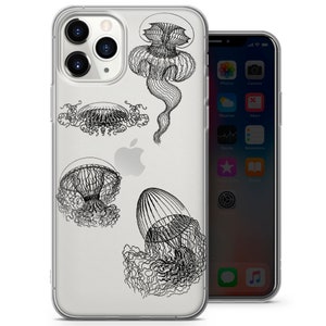 Medusa Clear Phone Case, Vintage Marine Biology Drawing - Fits iPhone 6, 7, 8, SE2020, Xs,Xr, 11, 12, 13, 14 | Samsung S10, S20, S21, S22
