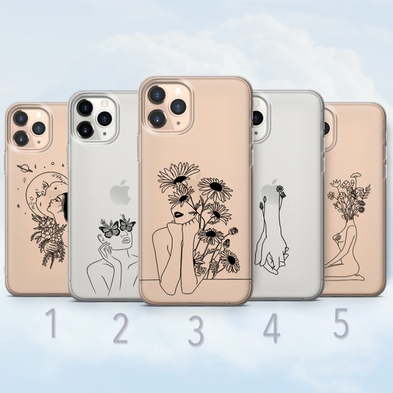 Line Art Clear Phone Case, Aesthetic Feminine Drawing Cover Fits iPhone 6,  7, 8, SE2020, Xs, Xr, 11, 12, 13, 14 Samsung S9, S21, S22, FE 