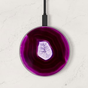 Geode Layered Agate Gemstone Print Wireless Charger, Custom Charging Pad, Fast Qi Charger for iPhone 11, 12, 13, 14, Samsung S20, S21, S22 2