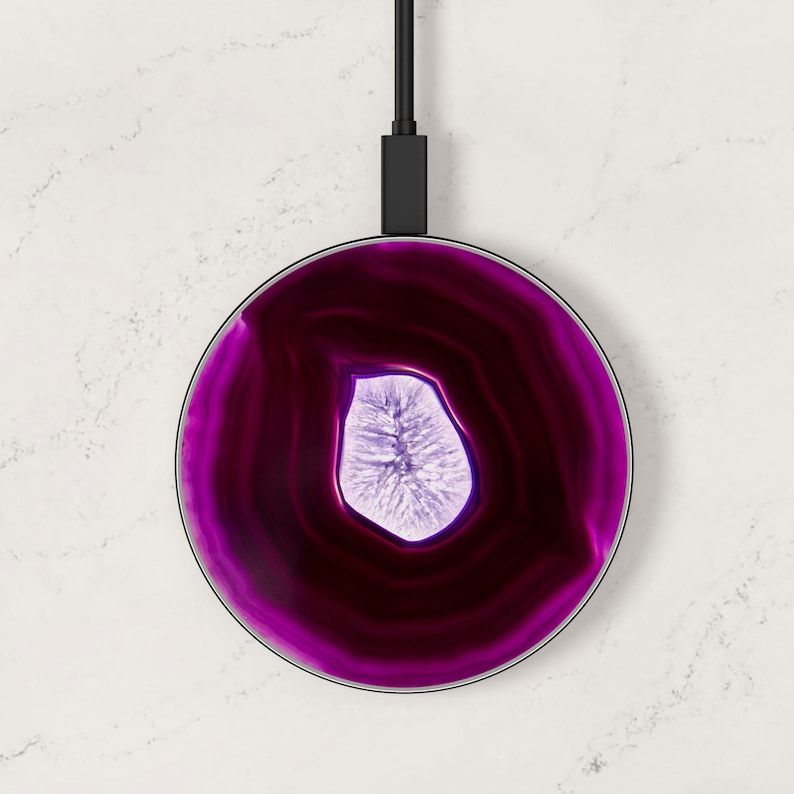 Geode Layered Agate Gemstone Print Wireless Charger, Custom Charging Pad, Fast Qi Charger for iPhone 11, 12, 13, 14, Samsung S20, S21, S22 2