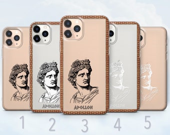 Apollo Clear Phone Case, Apollon, Greek Gods, Line Drawing Cover - Fits iPhone 8, SE2022, Xs, Xr, 11, 12, 13, 14, 15, 16 | Samsung S24, S25