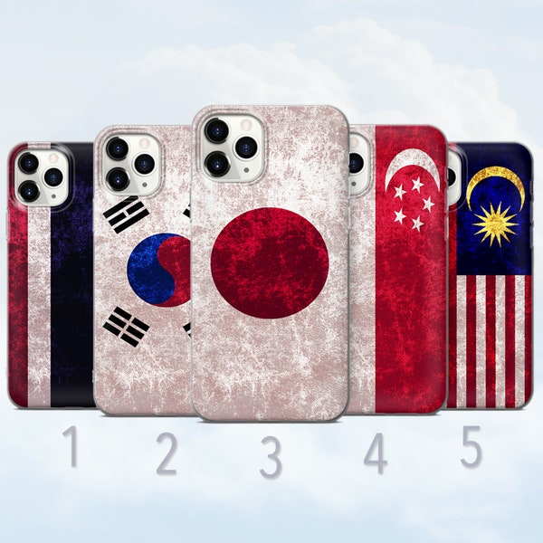 Grunge Flag Phone Case, Thailand, Korea, Japan, Singapore, Malaysia - Fits iPhone 6, 7, 8, SE2020, Xs, Xr, 11, 12, 13, 14 | Samsung S21, S22