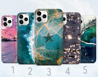 Ocean Waves Phone Case, Starfish, Tropical Beach, Sun, Water Cover - Fits iPhone 7, 8, SE2020, Xs, Xr, 11, 12, 13, 14, 15 | Samsung S23, S24