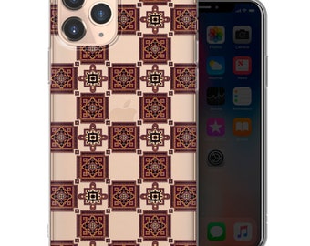 Victorian Pattern Clear Phone Case, Vintage Tiles Cover - Fits iPhone 7, 8, SE2020, Xs, Xr, 11, 12, 13, 14 | Samsung S9, S10, S20, S21, S22