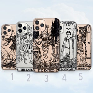 Custodia trasparente per telefono Tarot, Matto, Imperatore, Imperatrice, Mago, Gran Sacerdotessa - Adatta per iPhone 8, SE2022, Xr, 11, 12, 13, 14, 15 / Samsung S23, S24