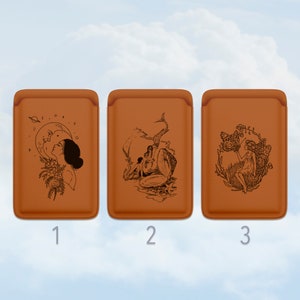 Carteira magnética Line Art para iPhone 12-16, fada, sereia, borboleta, porta-cartões, carteira de telefone com design feminino fofo, estampa preta ou branca