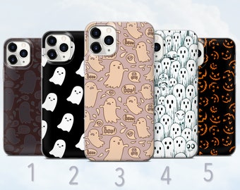 Cartoon Ghosts Phone Case, Cute Halloween Ghost Pattern Cover - Fits iPhone 7, 8, SE2022, Xs, Xr, 11, 12, 13, 14, 15 | Samsung S10, S23, S24