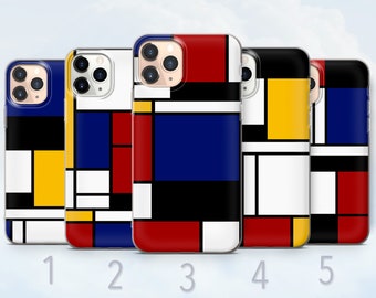 Piet Mondrian Phone Case, Abstract Art Deco, Colorful Cover - Fits iPhone 8, SE2022, Xs, Xr, 11, 12, 13, 14, 15, 16 | Samsung S10, S24, S25