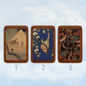 Carteira magnética de arte japonesa para iPhone 12-16, porta-cartões de arte vintage estética Hokusai, carteira de telefone personalizada