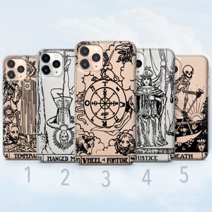 Tarot Handyhülle, Temperance, Gehängter, Rad des Schicksals, Gerechtigkeit, Tod - Passend für iPhone 7, 8, SE2022, 11, 12, 13, 14, 15 | Samsung S23, S24