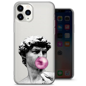 Bubble Gum David Statue Clear Phone Case, Michelangelo, Fun Art Cover - Fits iPhone 8, SE2022, Xs, 11, 12, 13, 14, 15, 16 | Samsung S24, S25