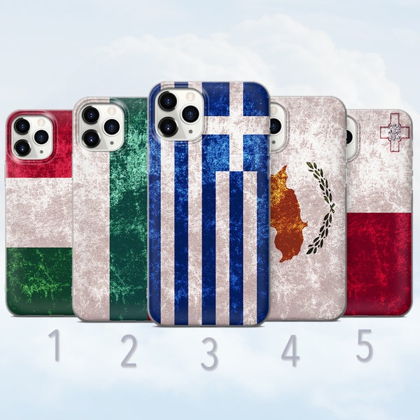 Grunge Flag Phone Case, Italy, Bulgaria, Greece, Cyprus, Malta - Fits iPhone 7, 8, X, SE2020, Xs, Xr, 11, 12, 13, 14 | Samsung S10, S21, S22