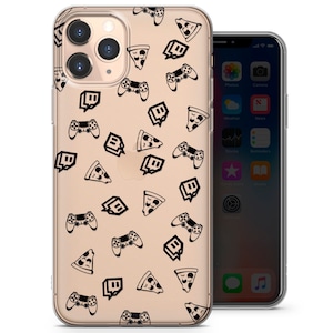 Gaming Clear Phone Case, Pizza, Controller, Twitch, Streaming, Pattern Cover - Fits iPhone 6, 7, 8, SE2020, Xs, Xr, 11, 12, 13, 14 | Samsung