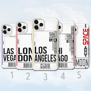Étui pour portable avec carte d'embarquement, Las Vegas, Londres, Los Angeles, lune - Compatible avec iPhone 8, SE2022, Xr, 11, 12, 13, 14, 15, 16 | Samsung S23, S24, S25