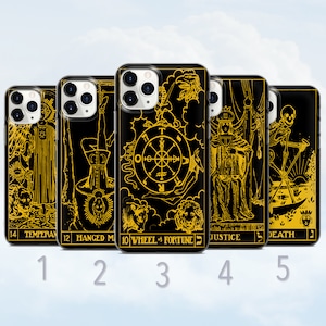 Classic Tarot Handyhülle Mäßigkeit, Tod, Gehängter, Gerechtigkeit - Passend für iPhone 7, 8, SE2020, Xs, Xr, 11, 12, 13, 14, 15 | Samsung S23, S24