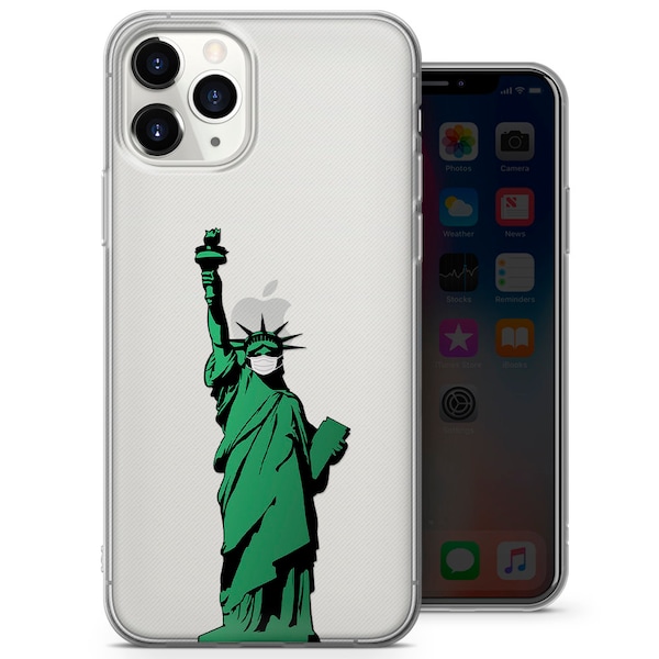 Coque de téléphone transparente Statue de la Liberté, NY, New York, Covid, Coque - Compatible avec iPhone 6, 7, 8, SE2020, Xs, Xr, 11, 12, 13, 14 | Samsung S10, S21, S22