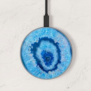 Geode Layered Agate Gemstone Print Wireless Charger, Custom Charging Pad, Fast Qi Charger for iPhone 11, 12, 13, 14, Samsung S20, S21, S22 1