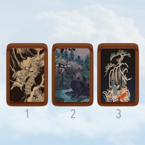 Cartera magnética de arte japonés para iPhone 12-16, con diseño de pez koi y dragón, tarjetero vintage de Hokusai, billetera personalizada.