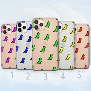 Bonita funda transparente de dinosaurio kawaii, con dibujos de T-Rex. Compatible con iPhone 7, 8, SE2020, XS, XR, 11, 12, 13, 14 y 15, y Samsung S9, S23, S24 y FE.