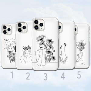 Woman Line Art Phone Case, Aesthetic Feminine Line Drawing, Sketch - Fits iPhone 7, 8, SE2022, Xs, Xr, 11, 12, 13, 14, 15 | Samsung S23, S24